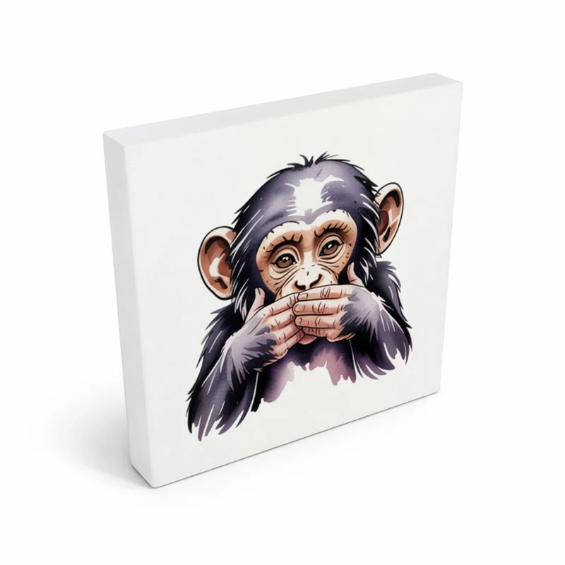 Die drei Affen nichts sprechen Holzbild in 10x10 cm zum Stellen oder Aufhängen