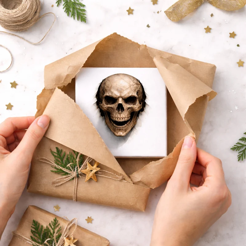 Klingenschädel Totenkopf 2 Holzbild in 10x10 cm zum Stellen oder Aufhängen