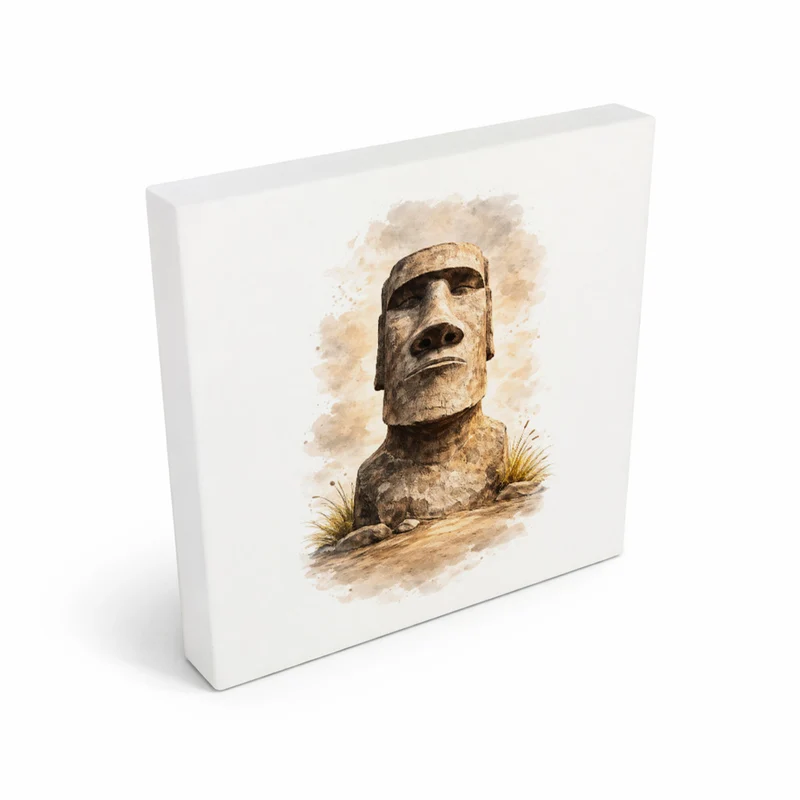 Moai Osterinsel Steinfigur 2 Holzbild in 10x10 cm zum Stellen oder Aufhängen