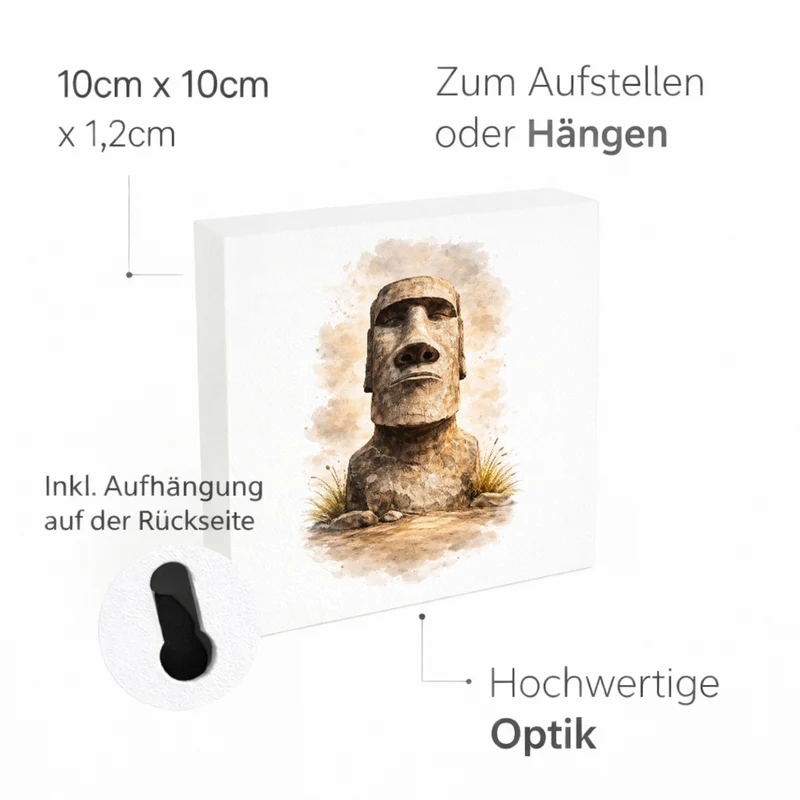 Moai Osterinsel Steinfigur 2 Holzbild in 10x10 cm zum Stellen oder Aufhängen