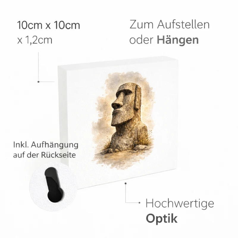 Moai Osterinsel Steinfigur 3 Holzbild in 10x10 cm zum Stellen oder Aufhängen