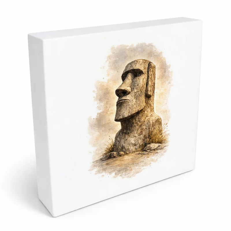 Moai Osterinsel Steinfigur 3 Holzbild in 10x10 cm zum Stellen oder Aufhängen