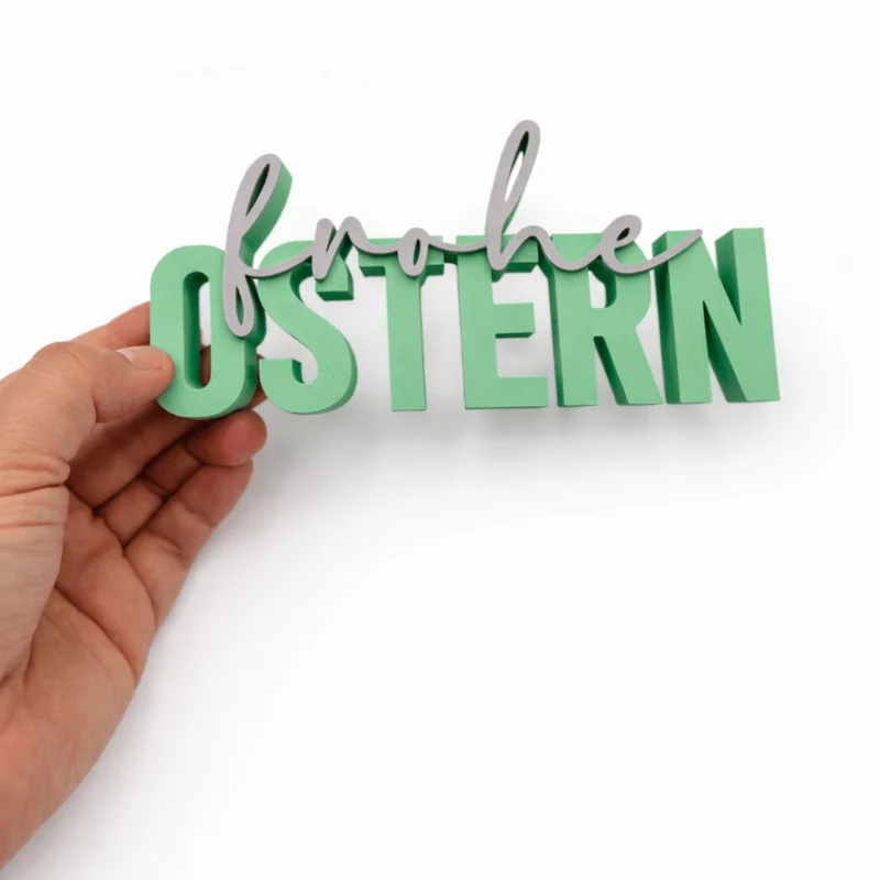 3D Drucker Schriftzug „Frohe Ostern" Mint-Grau