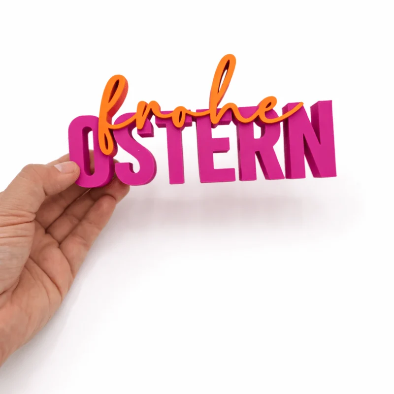 3D Drucker Schriftzug „Frohe Ostern" Pink-Orange