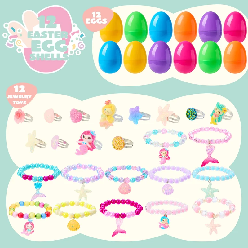 JOYIN 12 Pack Prefilled Easter Eggs with Beads Jewelry Toys
