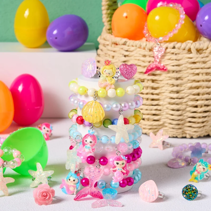JOYIN 12 Pack Prefilled Easter Eggs with Beads Jewelry Toys