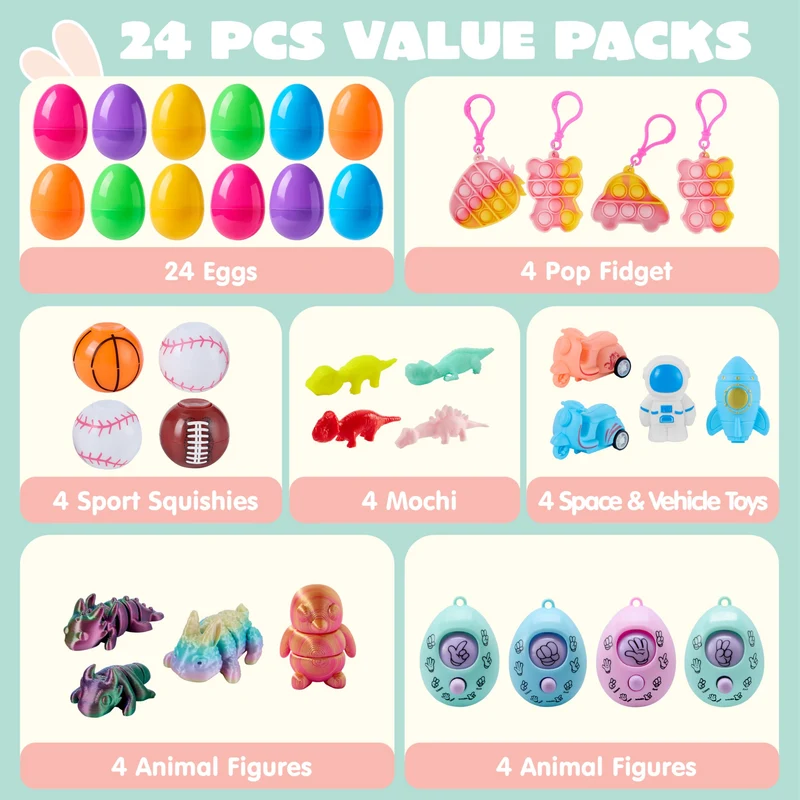 JOYIN 24 Pcs Prefilled Easter Eggs with Assorted Toys