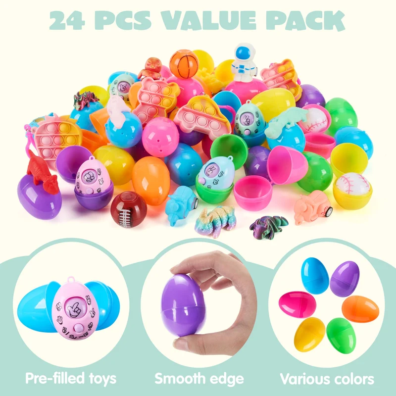 JOYIN 24 Pcs Prefilled Easter Eggs with Assorted Toys