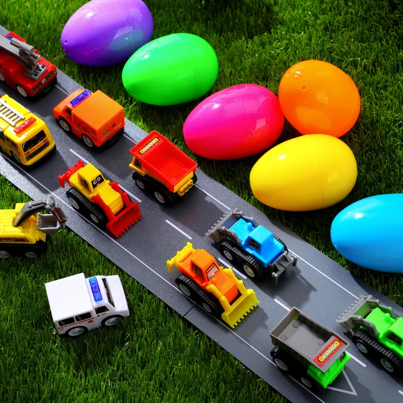 JOYIN 24 Pcs Filled Easter Eggs with Pull Back Construction Cars