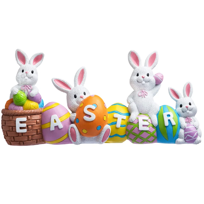 4 Pcs Easter Bunny & Egg Resin Tabletop Decor for Home & Office