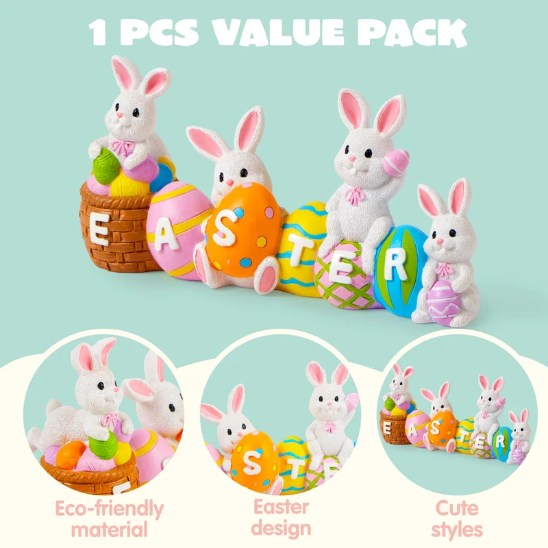 4 Pcs Easter Bunny & Egg Resin Tabletop Decor for Home & Office