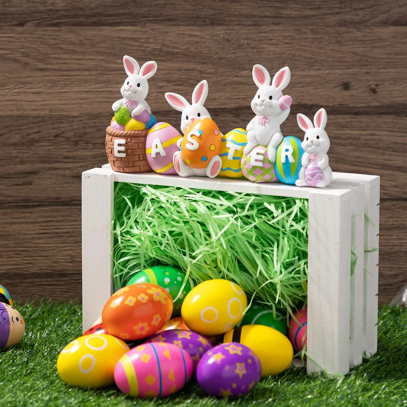 4 Pcs Easter Bunny & Egg Resin Tabletop Decor for Home & Office
