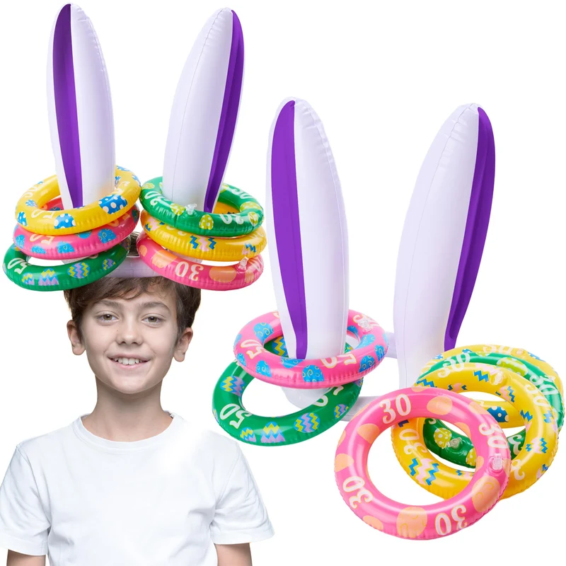 2 Sets Inflatable Bunny Ears Ring Toss Game for Indoor & Outdoor Party