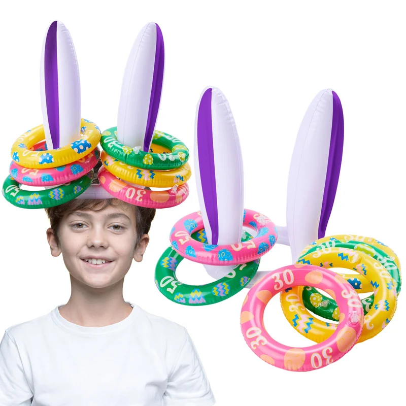 2 Sets Inflatable Bunny Ears Ring Toss Game for Indoor & Outdoor Party