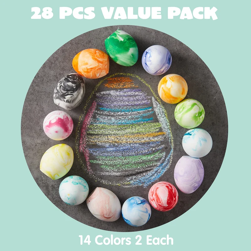 28 Pcs Easter Sidewalk Chalk Eggs Marble Color for Kids Party Favors