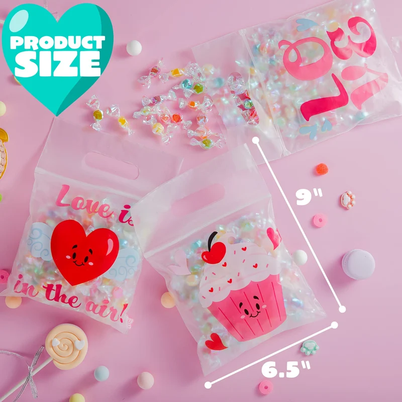 36 Pcs Valentine's Day Cellophane Gift Bags - 6 Designs for Candy, Cookies & Kids Party Favors