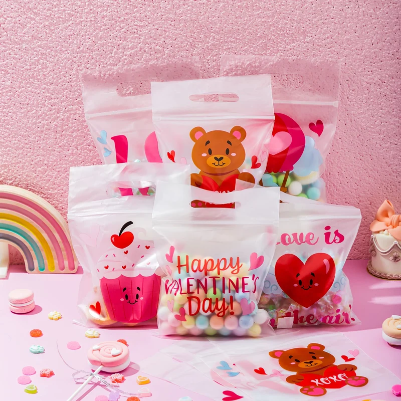 36 Pcs Valentine's Day Cellophane Gift Bags - 6 Designs for Candy, Cookies & Kids Party Favors