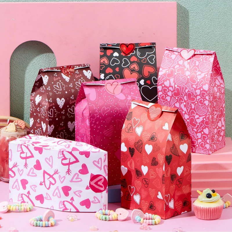 Valentine's Day Paper Gift Bags - 24 Pcs 9.6" with Love Stickers