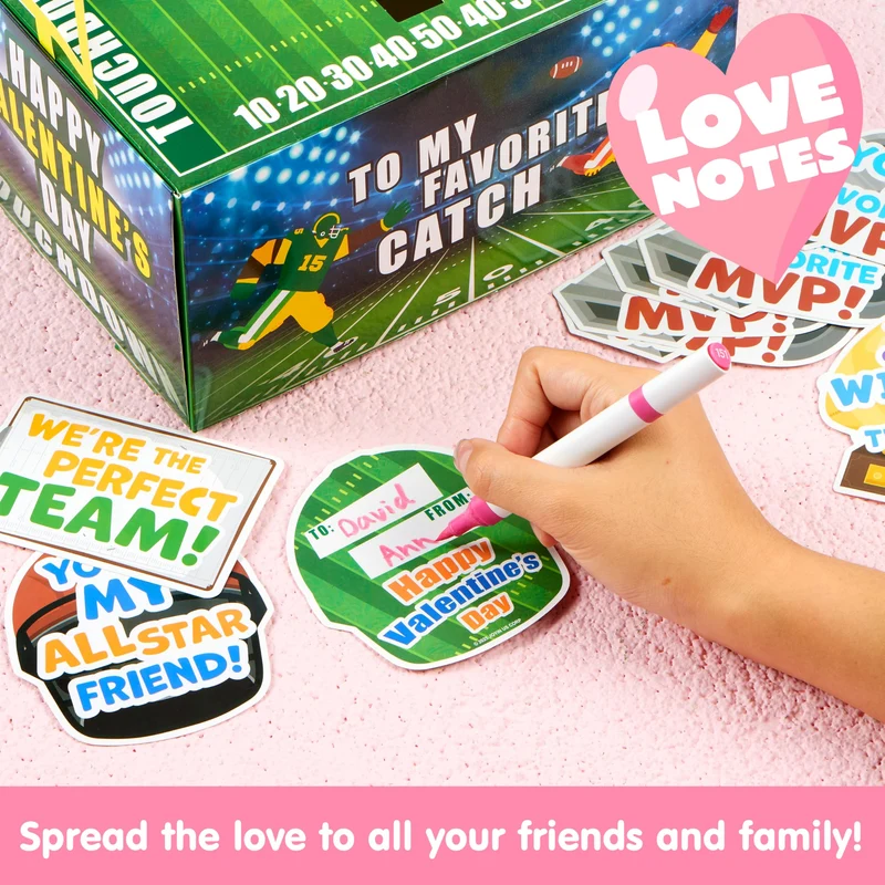 Valentine Boxes Football Classroom Mailbox with Cards for Kids - 4 Designs, 29 Pcs