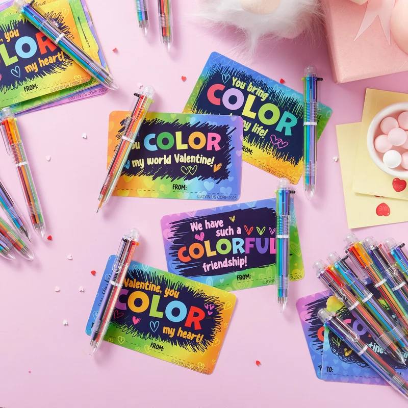 JOYIN 28Pcs Valentines Multicolor Pen with Cards