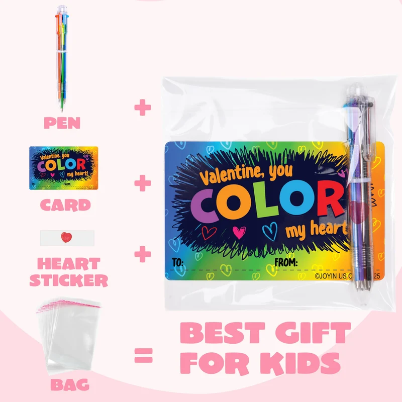 JOYIN 28Pcs Valentines Multicolor Pen with Cards