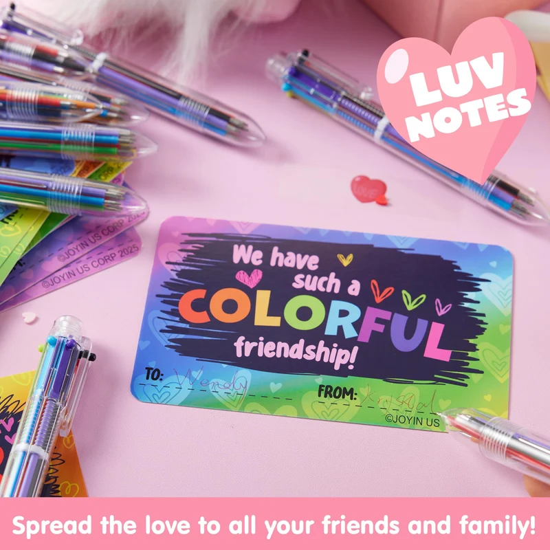 JOYIN 28Pcs Valentines Multicolor Pen with Cards