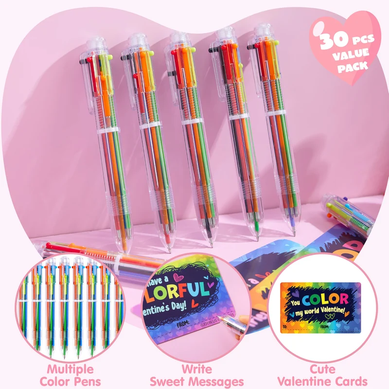 JOYIN 28Pcs Valentines Multicolor Pen with Cards