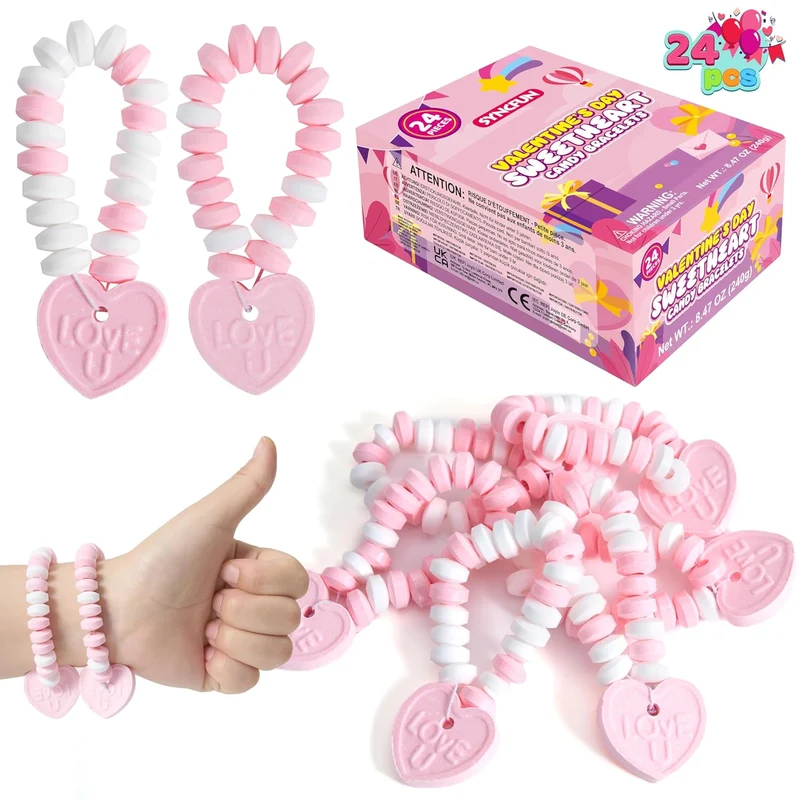 24PCS Valentines Day Candy Bracelets - Party Favor, Holiday Reward