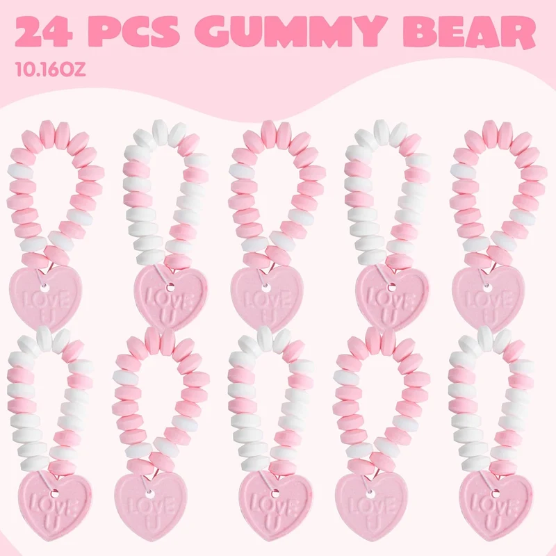 24PCS Valentines Day Candy Bracelets - Party Favor, Holiday Reward