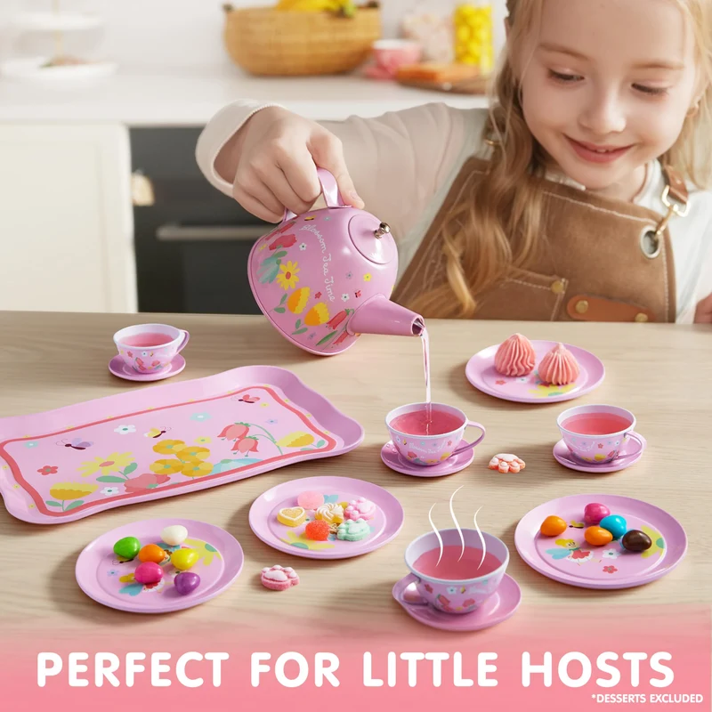 Fairy Blossom Tea Party Set for Girls 3-6 Teapot Set with Cups, Plates & Carrying Case - Leak-Proof Princess Tea Time Toy