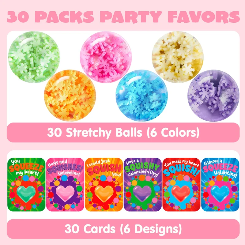 30 PCS Valentine's Day Sensory Stress Balls with Cards