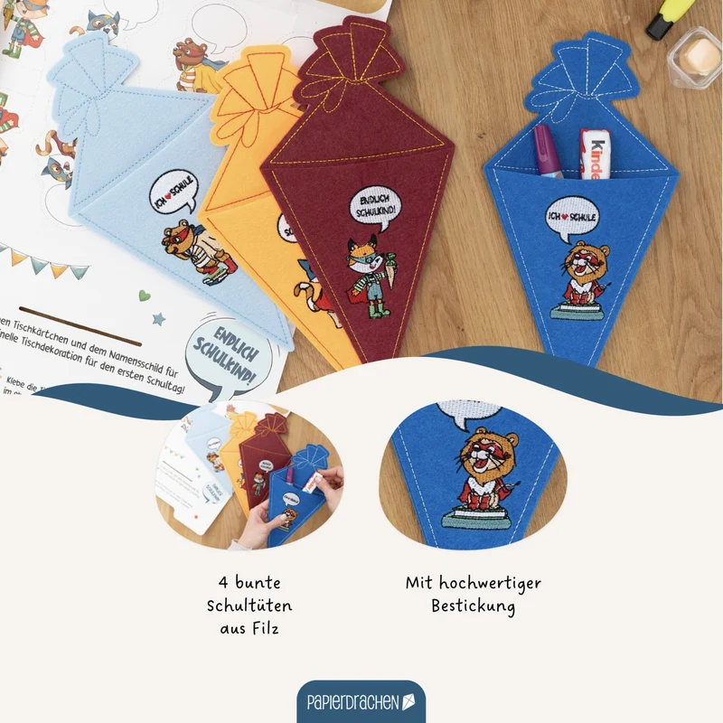 4 Filz-Taschen zur Einschulung