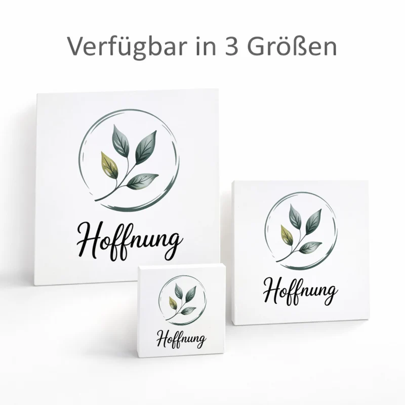 Seelenstärke Blattzweig Holzbild in 10x10 cm zum Stellen oder Aufhängen