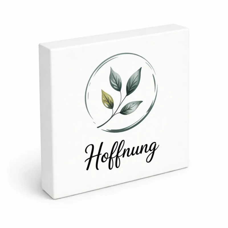 Seelenstärke Blattzweig Holzbild in 10x10 cm zum Stellen oder Aufhängen