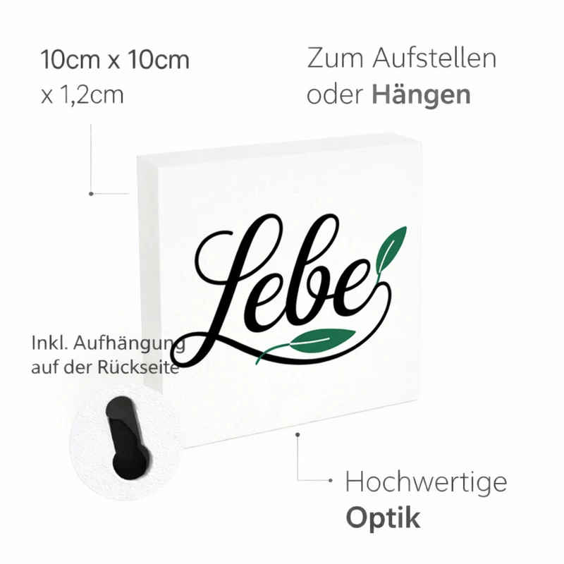 Lebensfreude Lebe Holzbild in 10x10 cm zum Stellen oder Aufhängen