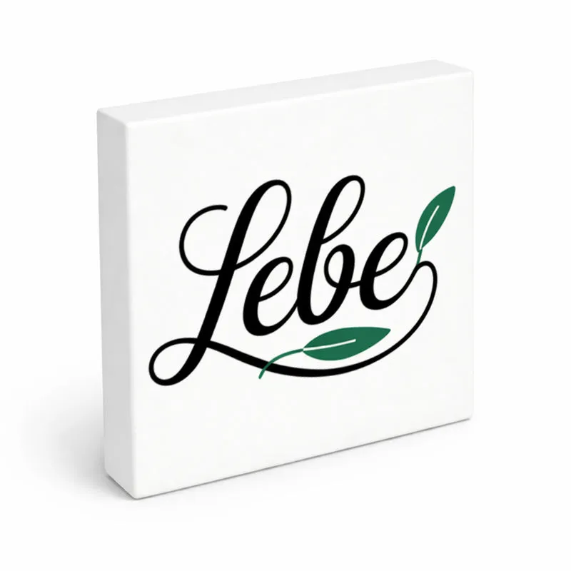 Lebensfreude Lebe Holzbild in 10x10 cm zum Stellen oder Aufhängen