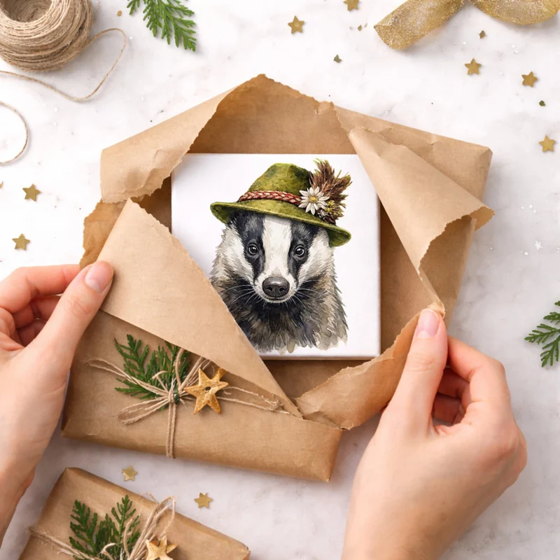 Trachtenhut Wald-Tiere Dachs Holzbild in 10x10 cm zum Stellen oder Aufhängen