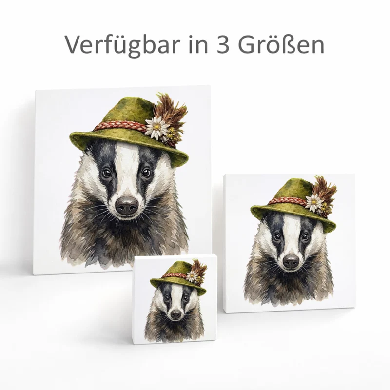 Trachtenhut Wald-Tiere Dachs Holzbild in 10x10 cm zum Stellen oder Aufhängen