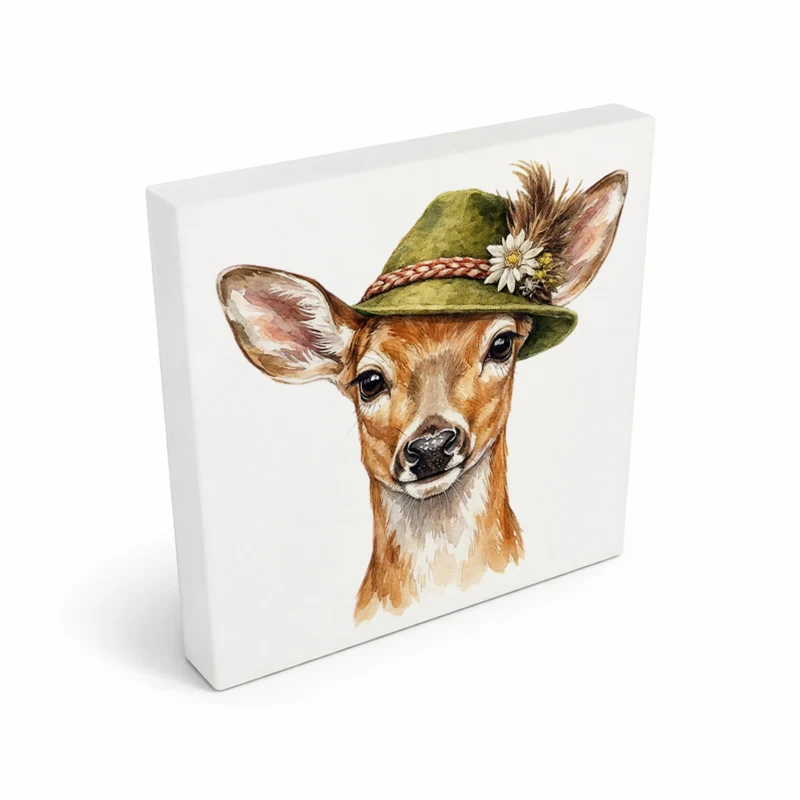 Trachtenhut Wald-Tiere Reh Holzbild in 10x10 cm zum Stellen oder Aufhängen