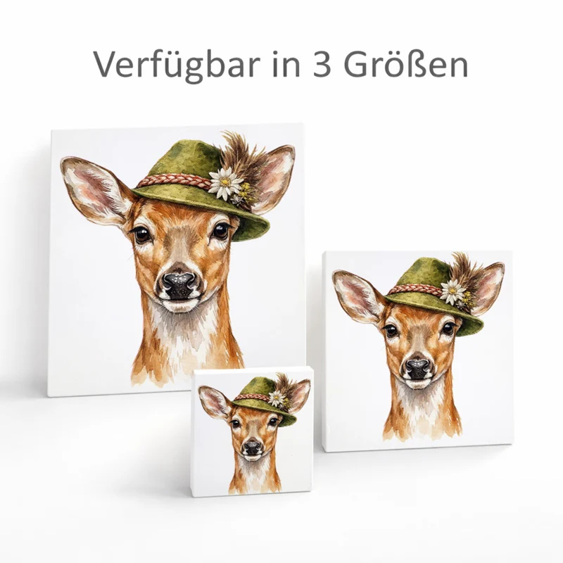 Trachtenhut Wald-Tiere Reh Holzbild in 10x10 cm zum Stellen oder Aufhängen