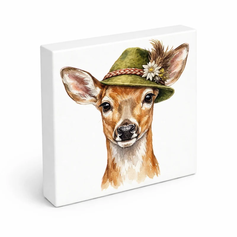 Trachtenhut Wald-Tiere Reh Holzbild in 10x10 cm zum Stellen oder Aufhängen