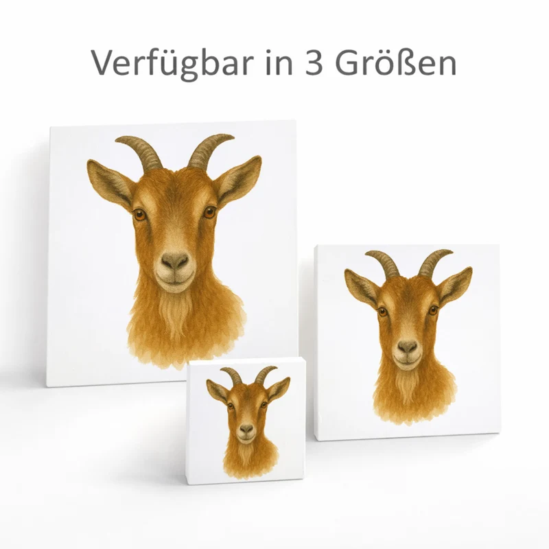 Bauernhof Charme Ziegen Porträt Holzbild in 10x10 cm zum Stellen oder Aufhängen