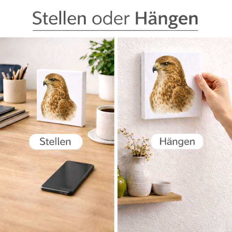 Luft Könige Bussard Porträt Holzbild in 10x10 cm zum Stellen oder Aufhängen