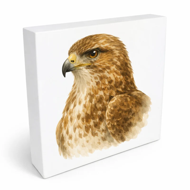 Luft Könige Bussard Porträt Holzbild in 10x10 cm zum Stellen oder Aufhängen