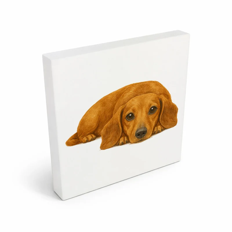 Dackelträume Dackel Illustration Holzbild in 10x10 cm zum Stellen oder Aufhängen
