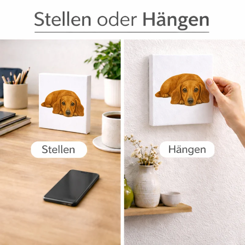 Dackelträume Dackel Illustration Holzbild in 10x10 cm zum Stellen oder Aufhängen