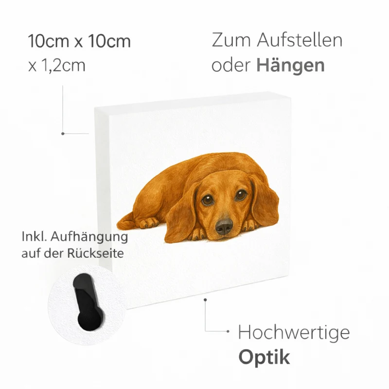 Dackelträume Dackel Illustration Holzbild in 10x10 cm zum Stellen oder Aufhängen