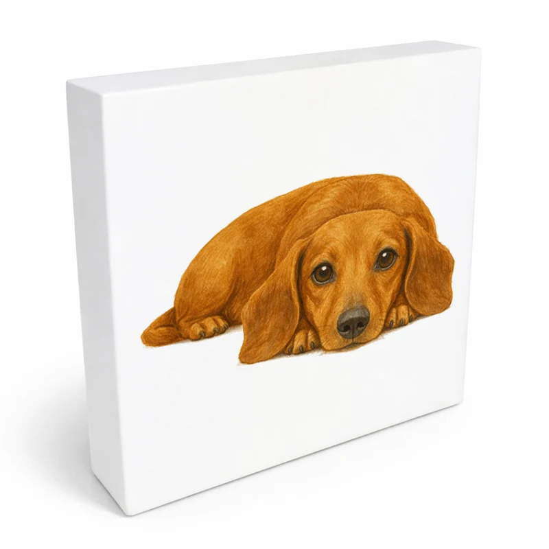 Dackelträume Dackel Illustration Holzbild in 10x10 cm zum Stellen oder Aufhängen