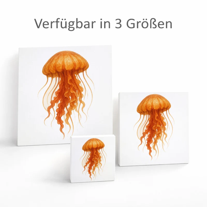 Wasserwelt Qualle Aquarell Holzbild in 10x10 cm zum Stellen oder Aufhängen