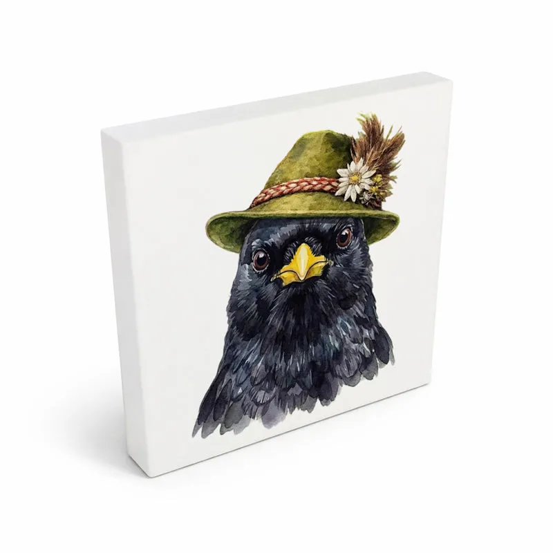 Trachtenhut Feder-Tiere Alpendohle Holzbild in 10x10 cm zum Stellen oder Aufhängen